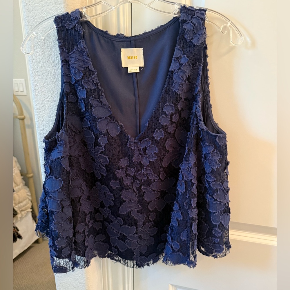 Anthropologie Maeve Navy Floral Lace Blouse